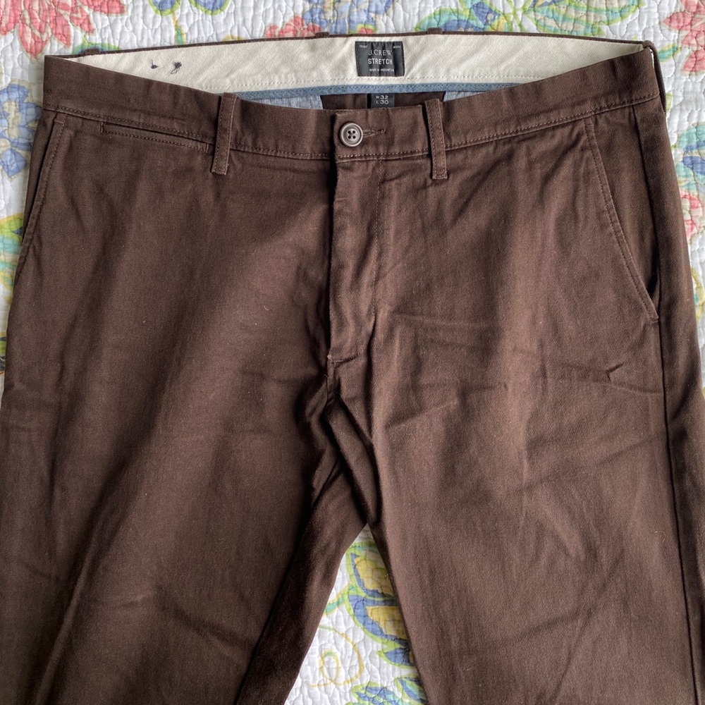 j crew W32/L30 dark brown chinos